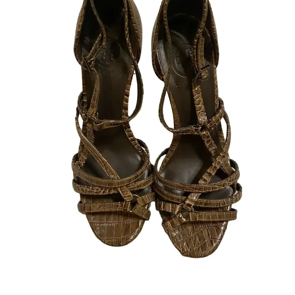 Tory Burch Brown Croc Embossed Sandals size 9